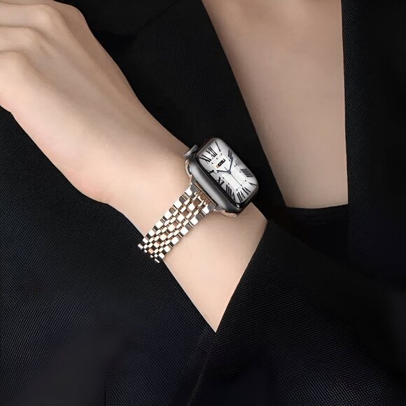 Apple Watch Band Adjustable Slim Stylish Strap Silver Stainless Chain - Rosegold - Picture 5 of 6